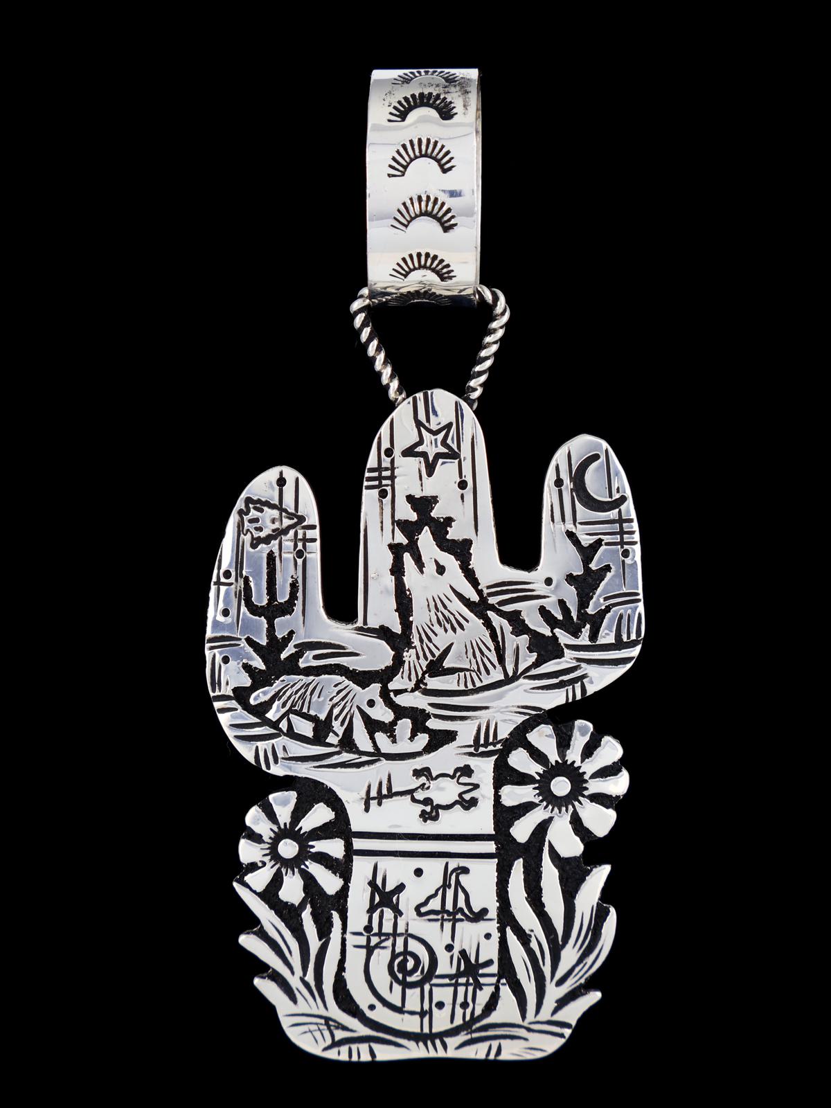 Native American Sterling Silver Overlay Saguaro Cactus Pendant