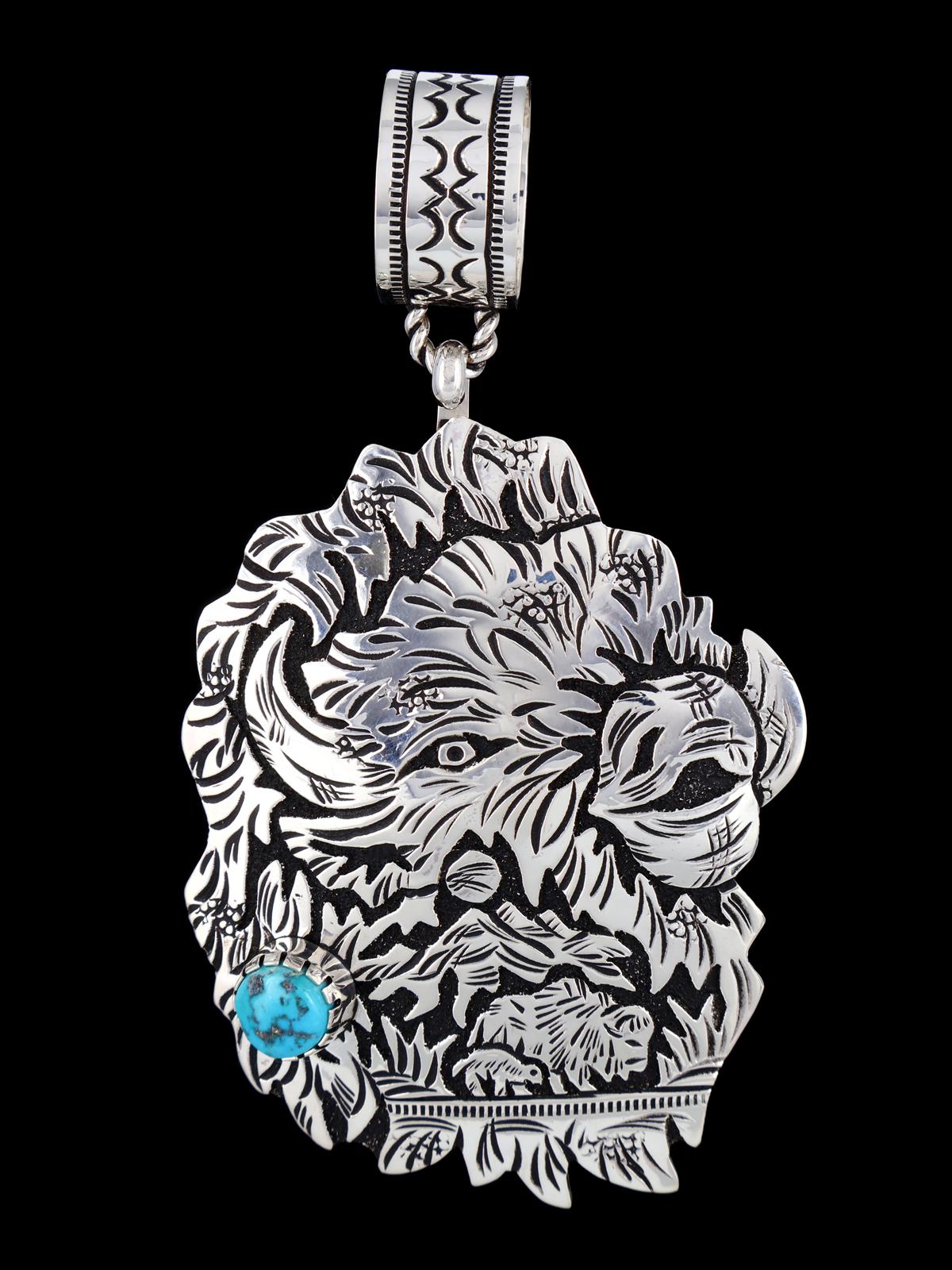 Native American Sterling Silver Overlay Bison Pendant - PuebloDirect.com