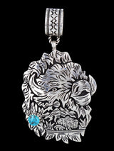Native American Sterling Silver Overlay Bison Pendant