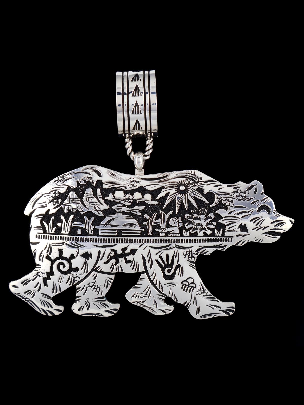 Large Native American Sterling Silver Overlay Bear Pendant