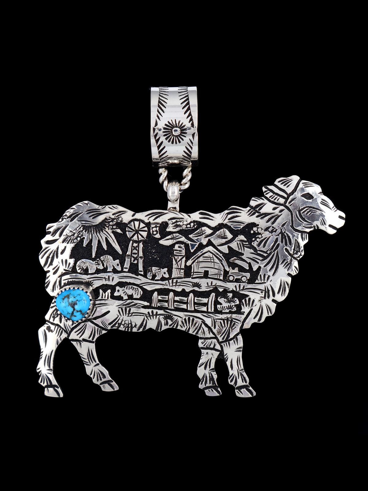 Native American Sterling Silver Overlay Sheep Pendant