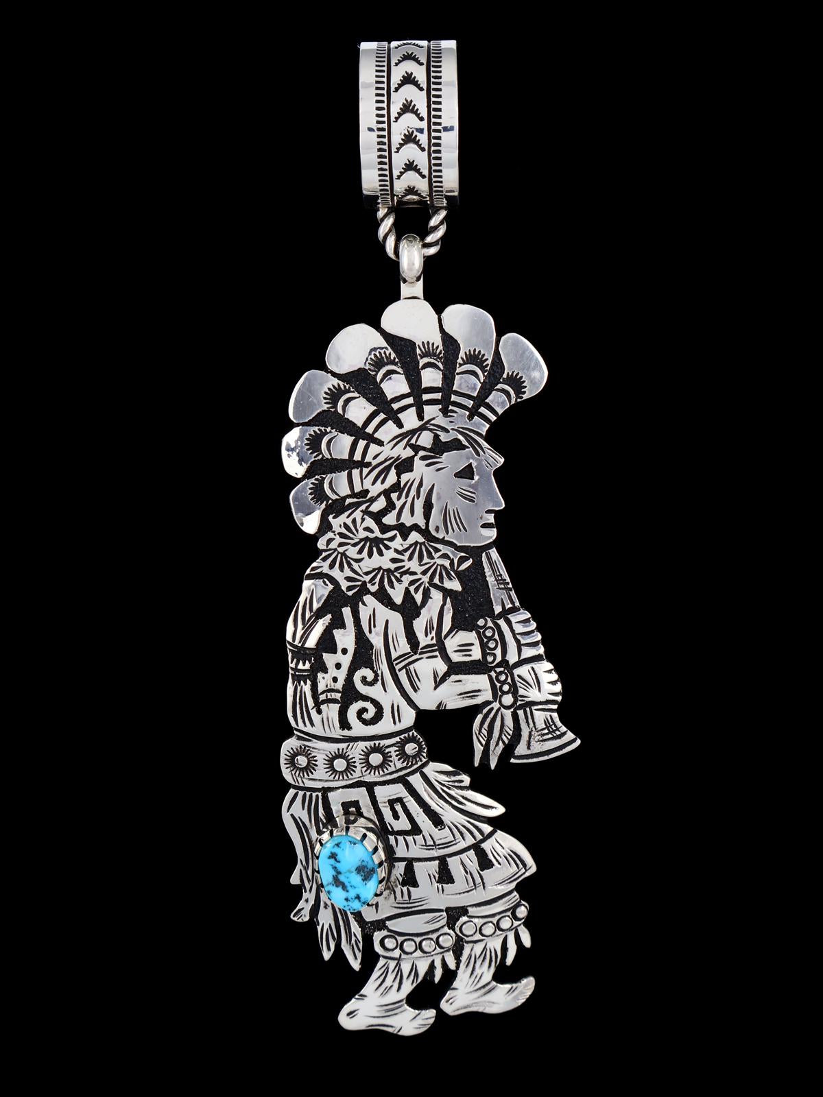 Native American Kingman Turquoise Overlay Kokopelli Pendant