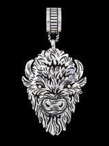 Large Native American Sterling Silver Overlay Bison Pendant