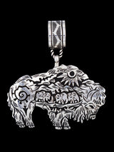 Large Native American Sterling Silver Overlay Bison Pendant