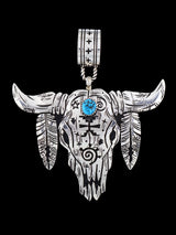 Native American Sterling Silver Overlay Skull Pendant