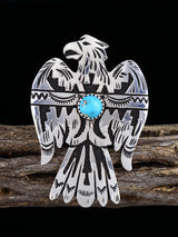 Adjustable Sterling Silver Overlay Turquoise Eagle Ring - PuebloDirect.com