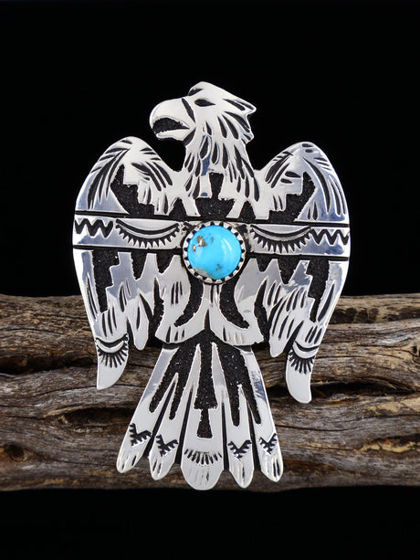 Adjustable Sterling Silver Overlay Turquoise Eagle Ring - PuebloDirect.com