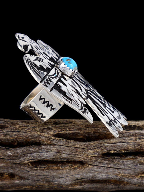 Adjustable Sterling Silver Overlay Turquoise Eagle Ring - PuebloDirect.com