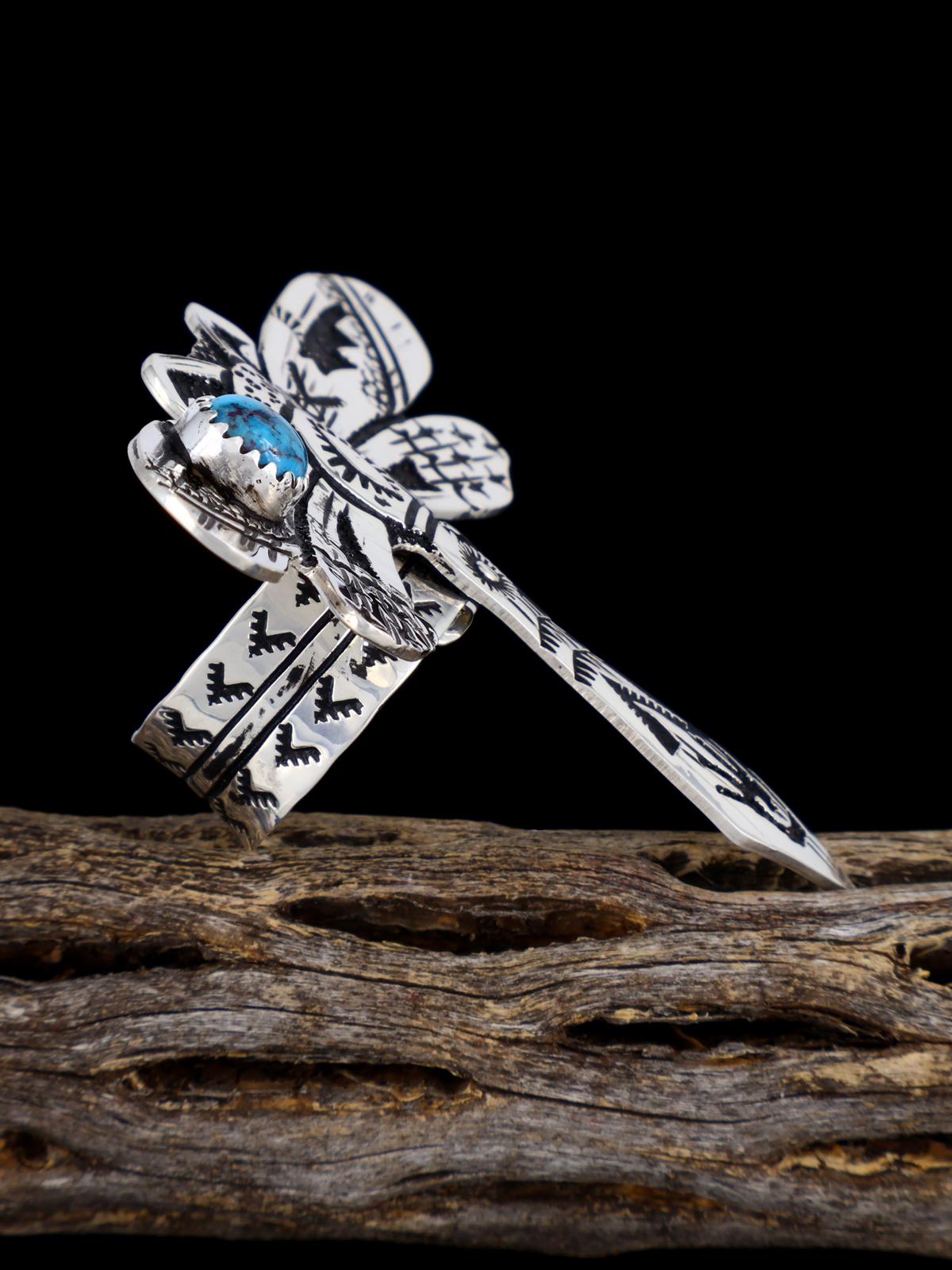 Adjustable Sterling Silver Overlay Turquoise Dragonfly Ring - PuebloDirect.com