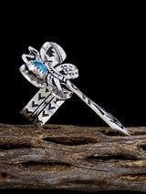 Adjustable Sterling Silver Overlay Turquoise Dragonfly Ring - PuebloDirect.com