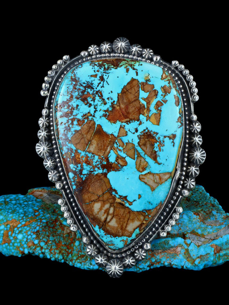 Large Native American Sterling Silver Royston Turquoise Bracelet - PuebloDirect.com