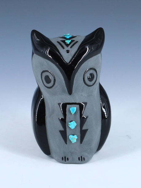 San Juan Pueblo Black Pottery Owl - PuebloDirect.com