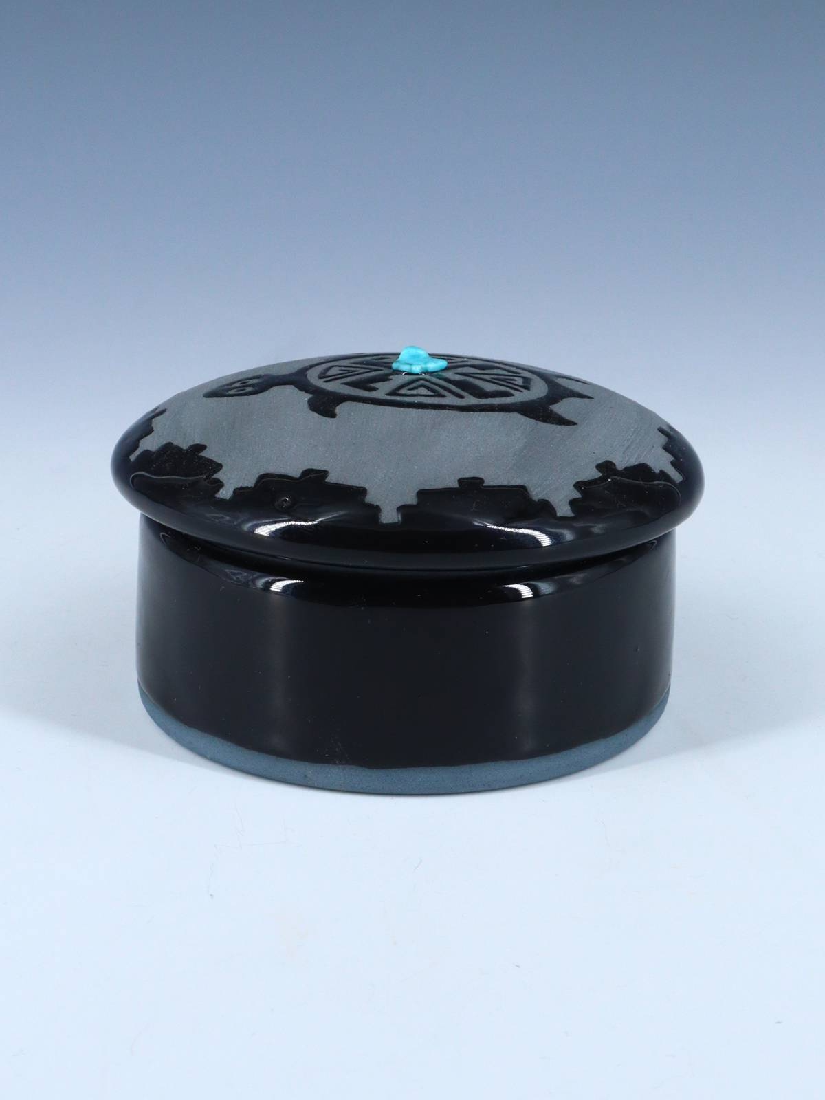 San Juan Pueblo Black Pottery Turtle Jewelry Box - PuebloDirect.com