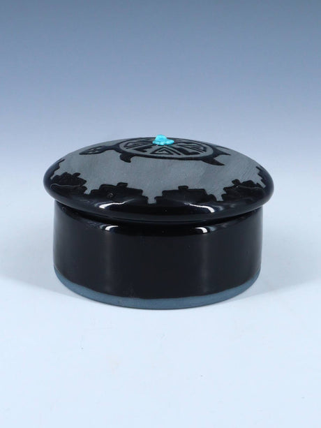 San Juan Pueblo Black Pottery Turtle Jewelry Box - PuebloDirect.com