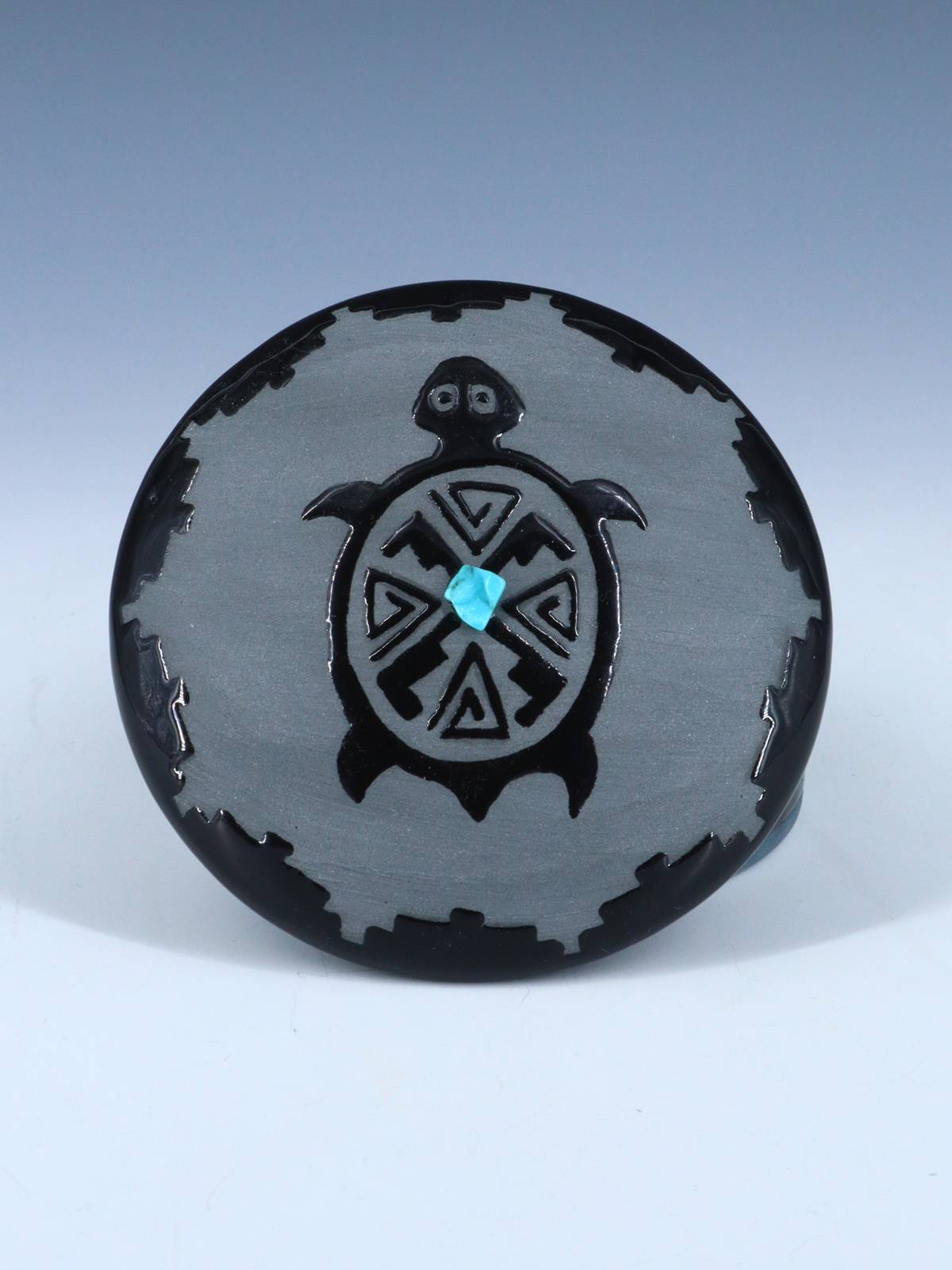 San Juan Pueblo Black Pottery Turtle Jewelry Box - PuebloDirect.com