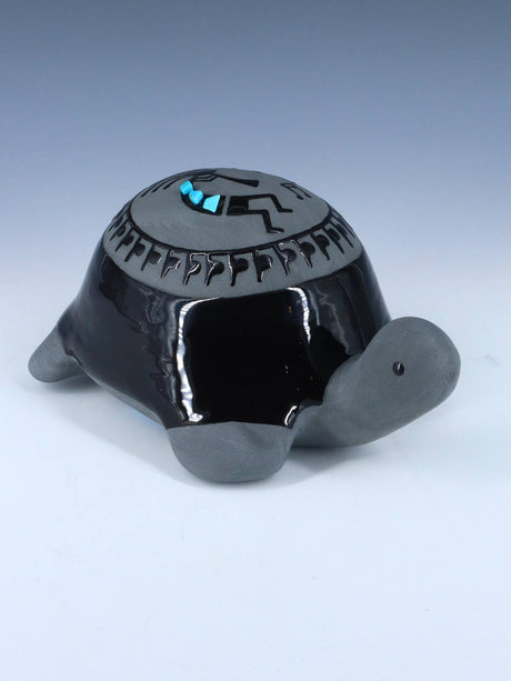 San Juan Pueblo Black Pottery Kokopelli Turtle - PuebloDirect.com