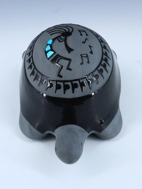 San Juan Pueblo Black Pottery Kokopelli Turtle - PuebloDirect.com