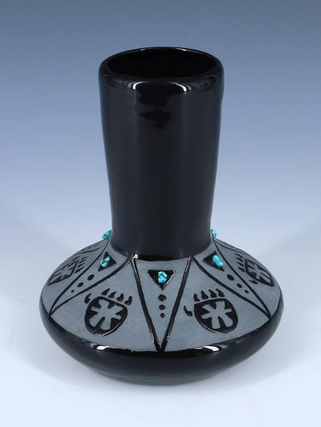 San Juan Pueblo Black Pottery Vase - PuebloDirect.com