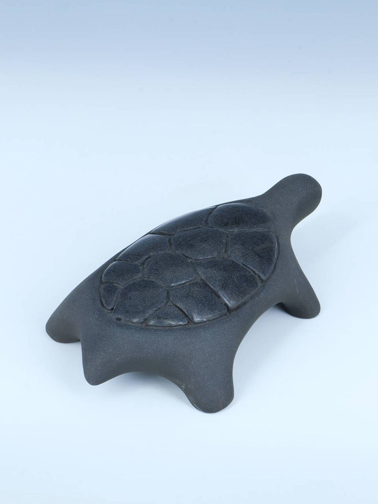 Santa Clara Hand Coiled Black Clay Pottery Turtle - PuebloDirect.com