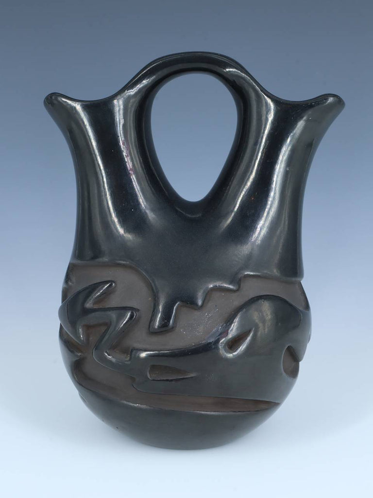Estate Santa Clara Pueblo Hand Coiled Carved Avanyu Pottery Wedding Vase - PuebloDirect.com