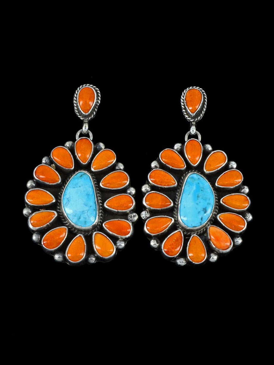 Native American Turquoise  Cultured Opal Navajo Earrings