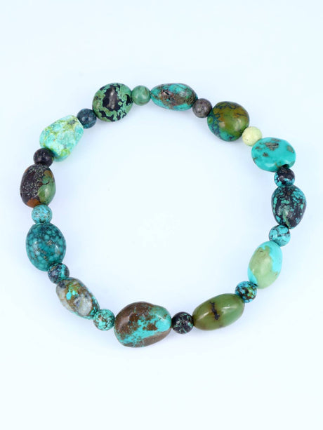 Navajo Cloud Mountain Turquoise Stretch Bracelet - PuebloDirect.com