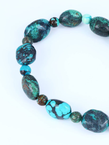 Navajo Cloud Mountain Turquoise Stretch Bracelet - PuebloDirect.com