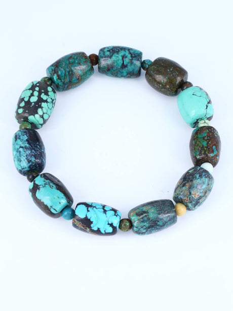 Navajo Cloud Mountain Turquoise Stretch Bracelet - PuebloDirect.com