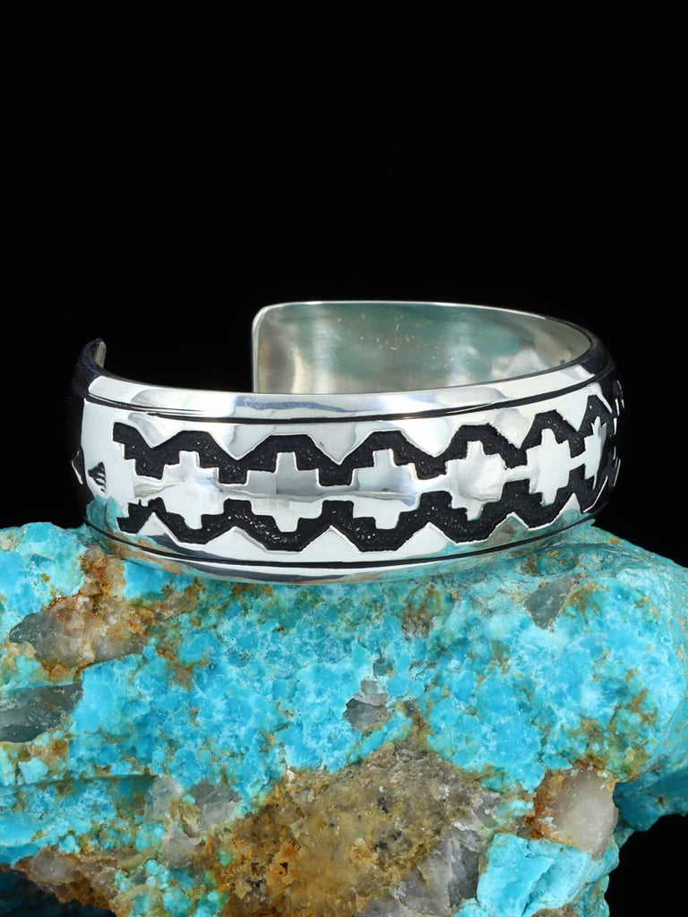 Native American Sterling Silver Overlay Cuff Bracelet - PuebloDirect.com