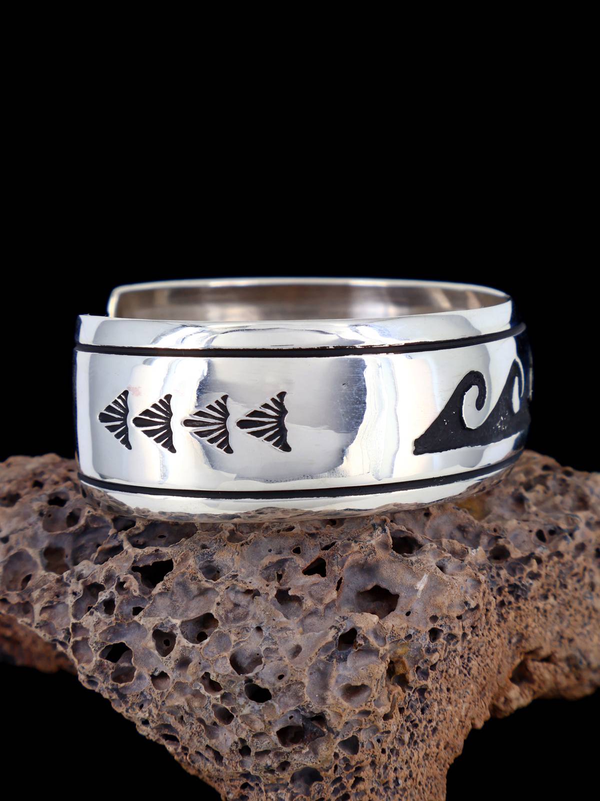 Native American Sterling Silver Overlay Cuff Bracelet