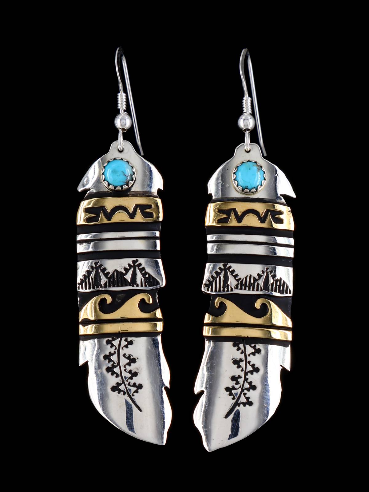 Pendientes colgantes con cruz de oro y plata de ley con superposición navajo