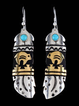 Navajo Overlay Sterling Silver and Gold Dangle Earrings
