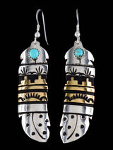Boucles d’oreilles Navajo Overlay Sterling Silver et Gold Cross Dangle
