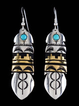 Pendientes colgantes con cruz de oro y plata de ley con superposición navajo