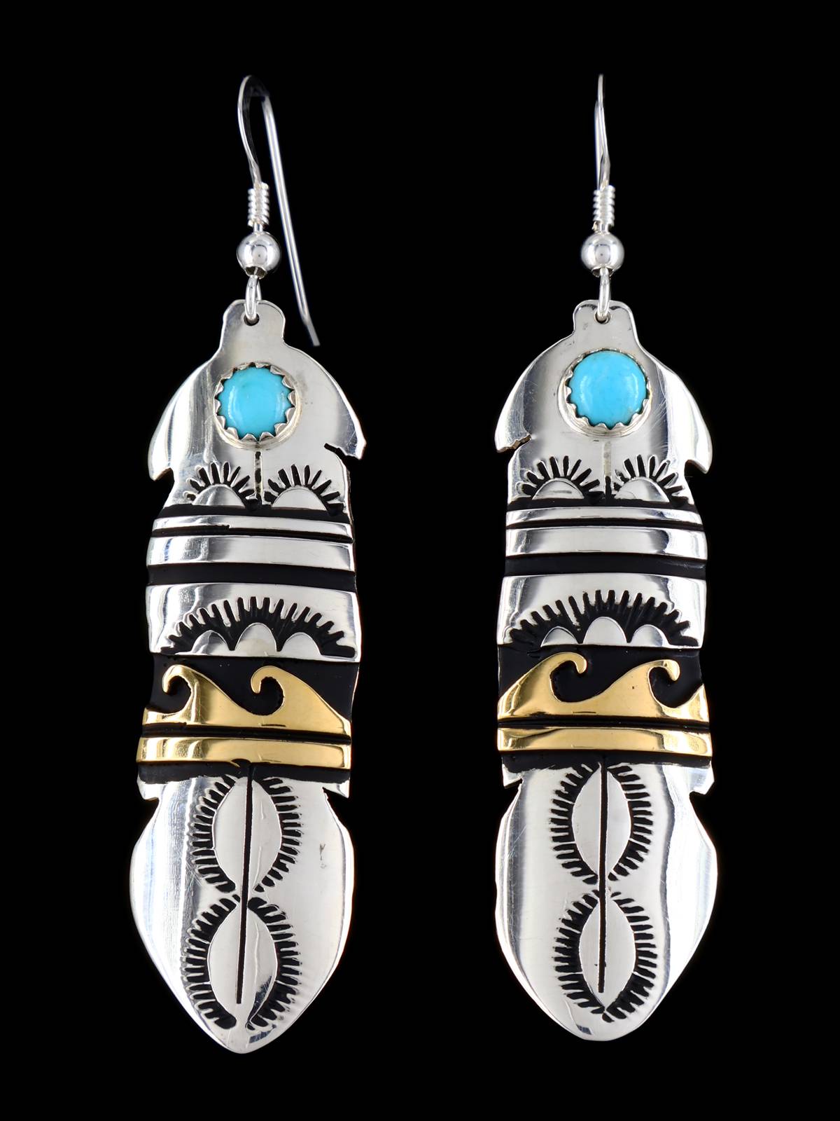 Boucles d’oreilles Navajo Overlay Sterling Silver et Gold Cross Dangle