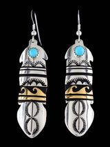 Boucles d’oreilles Navajo Overlay Sterling Silver et Gold Cross Dangle