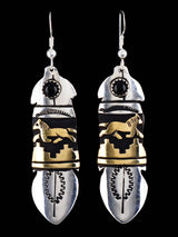 Navajo Overlay Sterling Silver and Gold Dangle Earrings