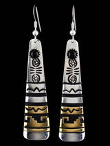 Navajo Overlay Sterling Silver and Gold Dangle Earrings