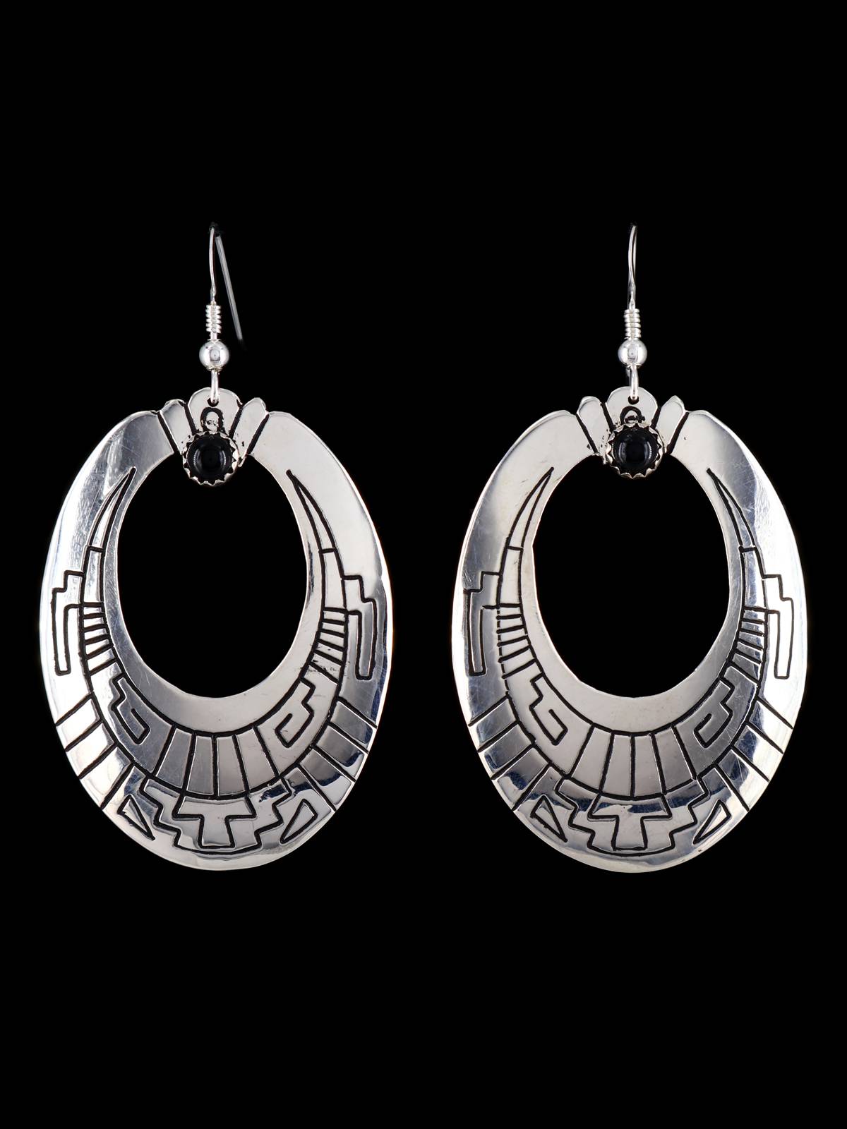 Navajo Sterling Silver and Onyx Overlay Earrings