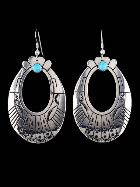 Navajo Sterling Silver and Turquoise Overlay Earrings - PuebloDirect.com