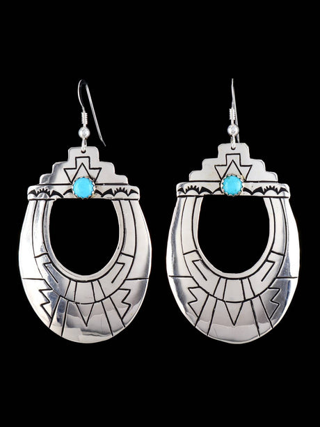 Navajo Sterling Silver and Turquoise Overlay Earrings - PuebloDirect.com