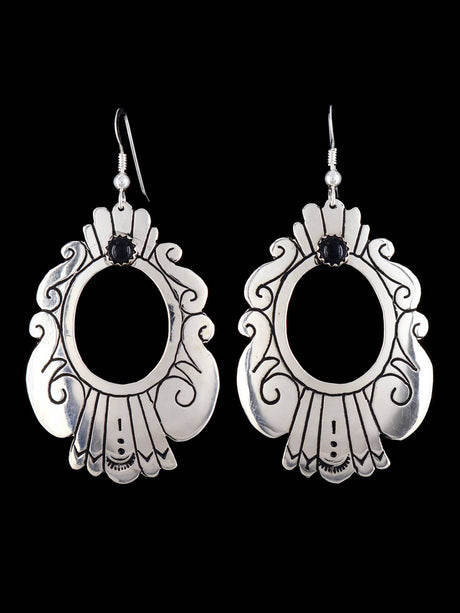 Navajo Sterling Silver and Onyx Overlay Earrings - PuebloDirect.com