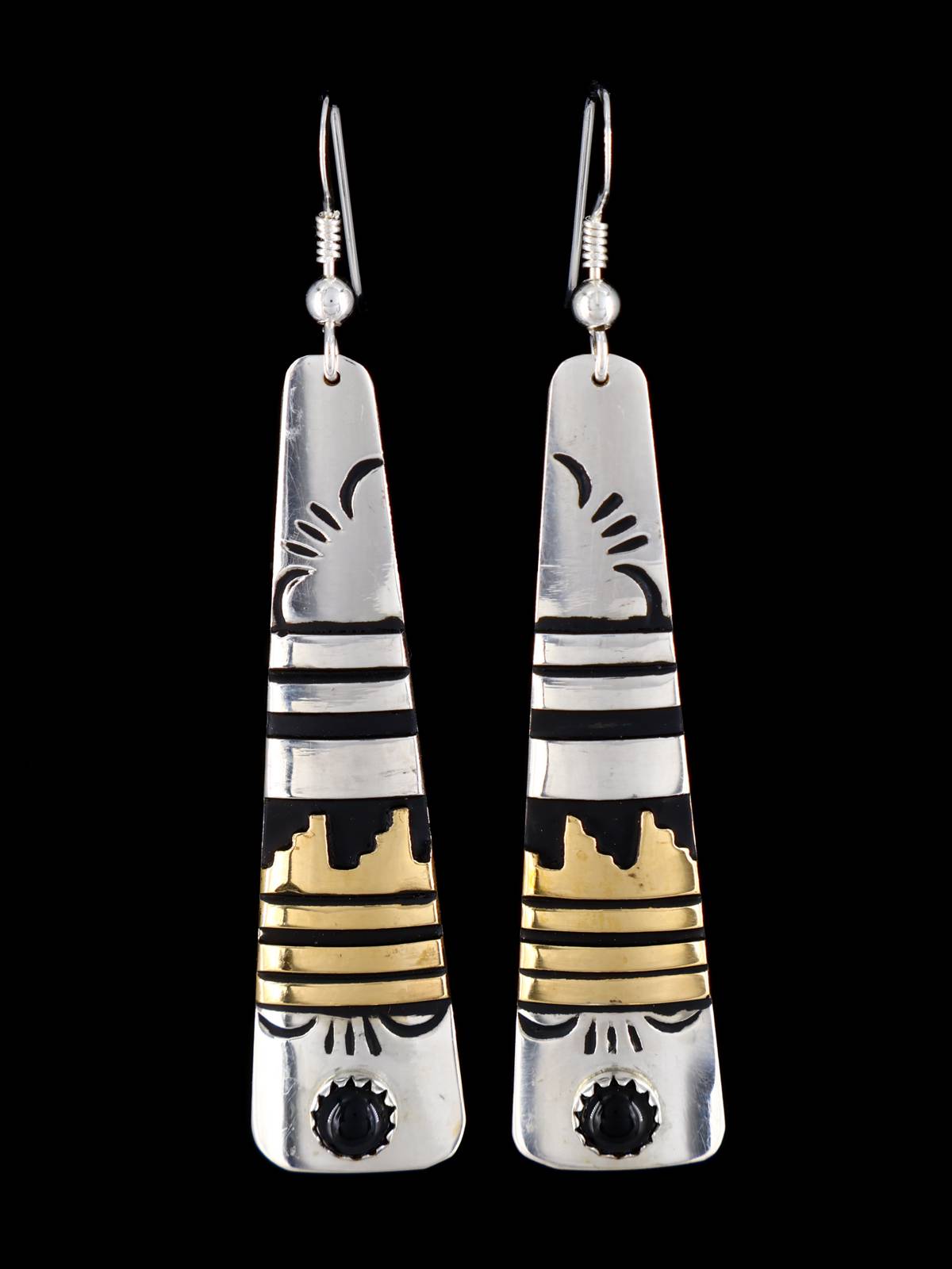 Boucles d’oreilles Navajo Overlay Sterling Silver et Gold Cross Dangle