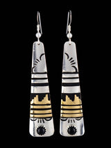 Boucles d’oreilles Navajo Overlay Sterling Silver et Gold Cross Dangle