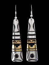 Navajo Overlay Sterling Silver and Gold Dangle Earrings