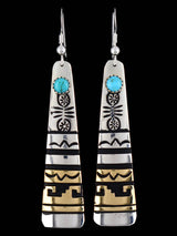 Navajo Overlay Sterling Silver and Gold Dangle Earrings