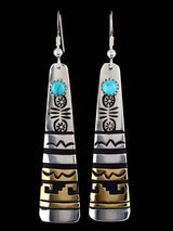 Navajo Overlay Sterling Silver and Gold Dangle Earrings