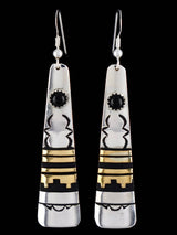Navajo Overlay Sterling Silver and Gold Dangle Earrings