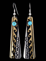 Navajo Overlay Sterling Silver and Gold Dangle Earrings