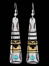 Navajo Overlay Sterling Silver and Gold Dangle Earrings